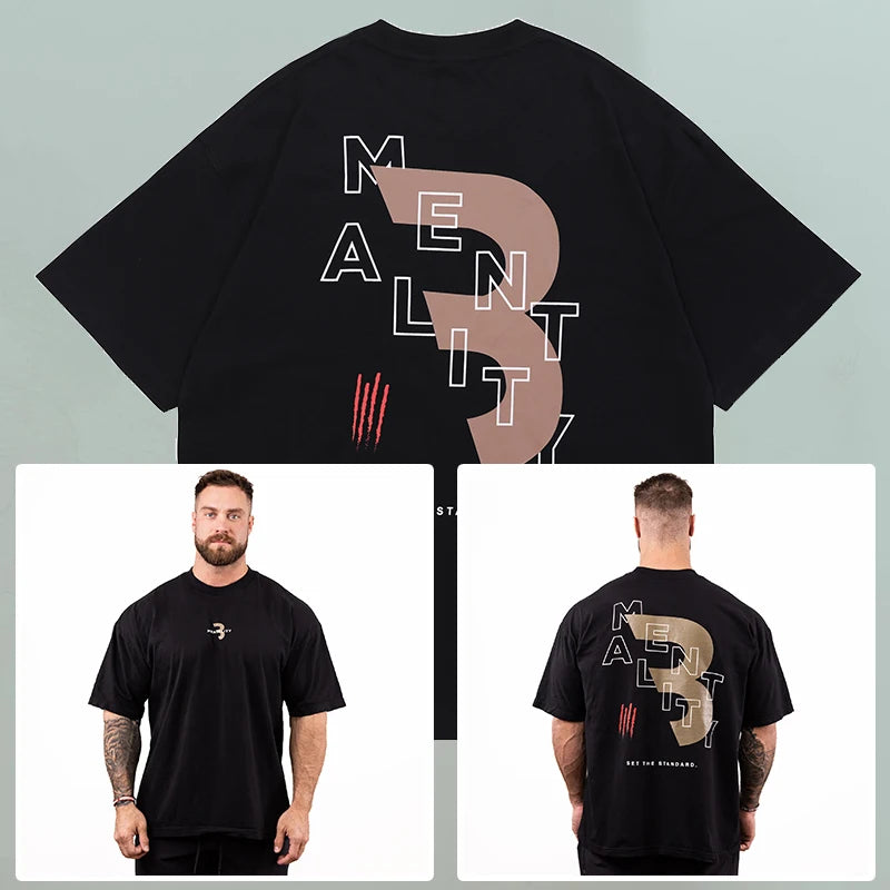 New Gym Fitness T-shirt Loose Oversized Cotton Men Short Sleeves Bodybuilding Sports Tees Summer Training Workout Jogging Tops - Live Store 4U