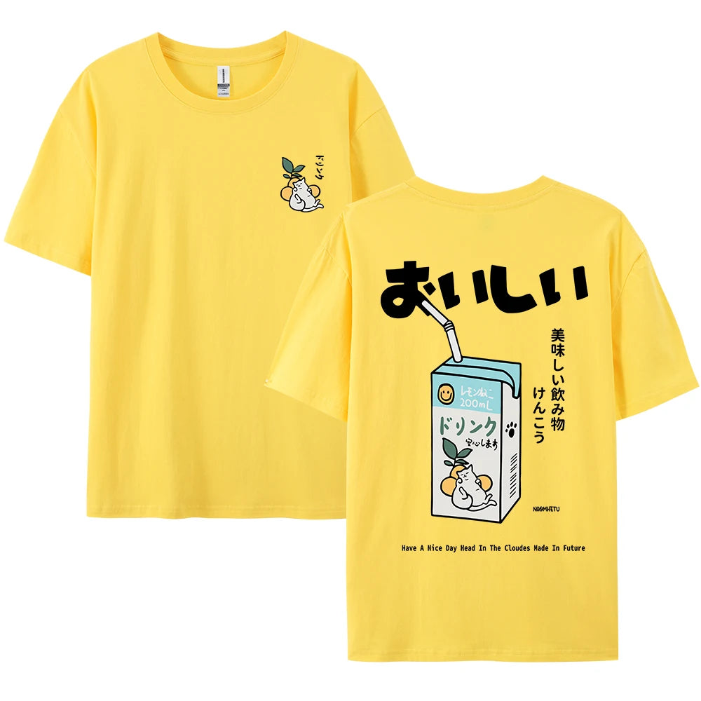 Cute Japanese Cat Print Oversized T-shirt men Women Short Sleeve Loose Casual Tee Shirt Streetwear Tops Cotton Harajuku Clothing - Live Store 4U