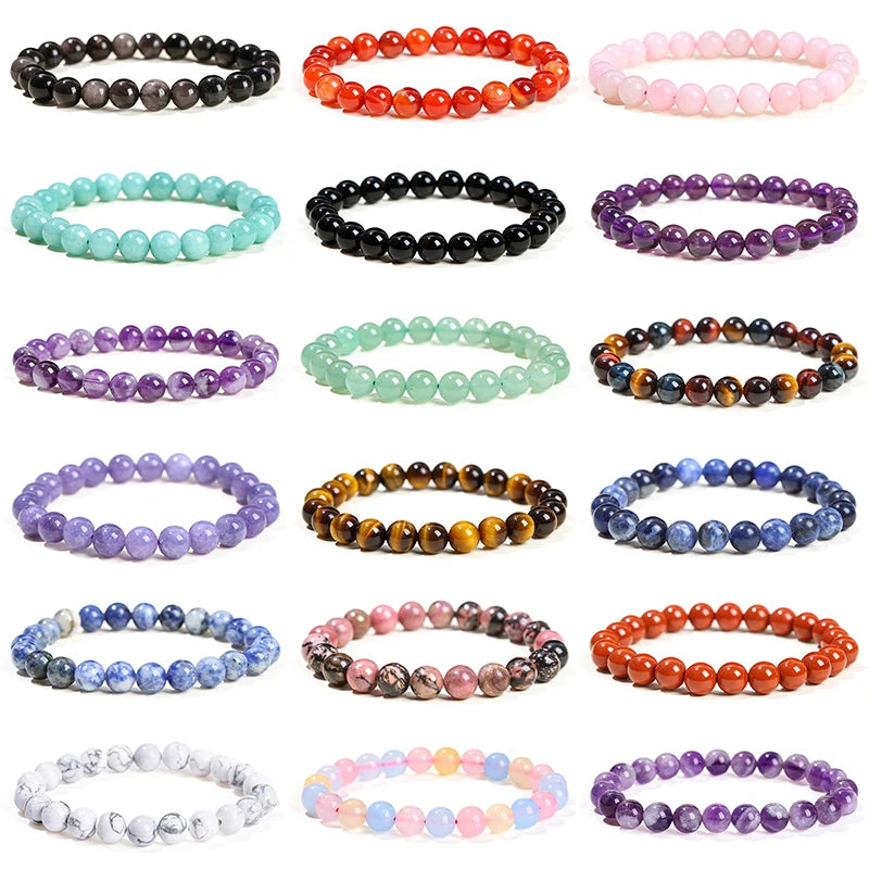 JD Natural Stone Beads Bracelet Amethyst Tiger Eye Crystal Quartz Agate Gem Beads Bangles Women Men Reiki Healling Jewelry Gift - Live Store 4U