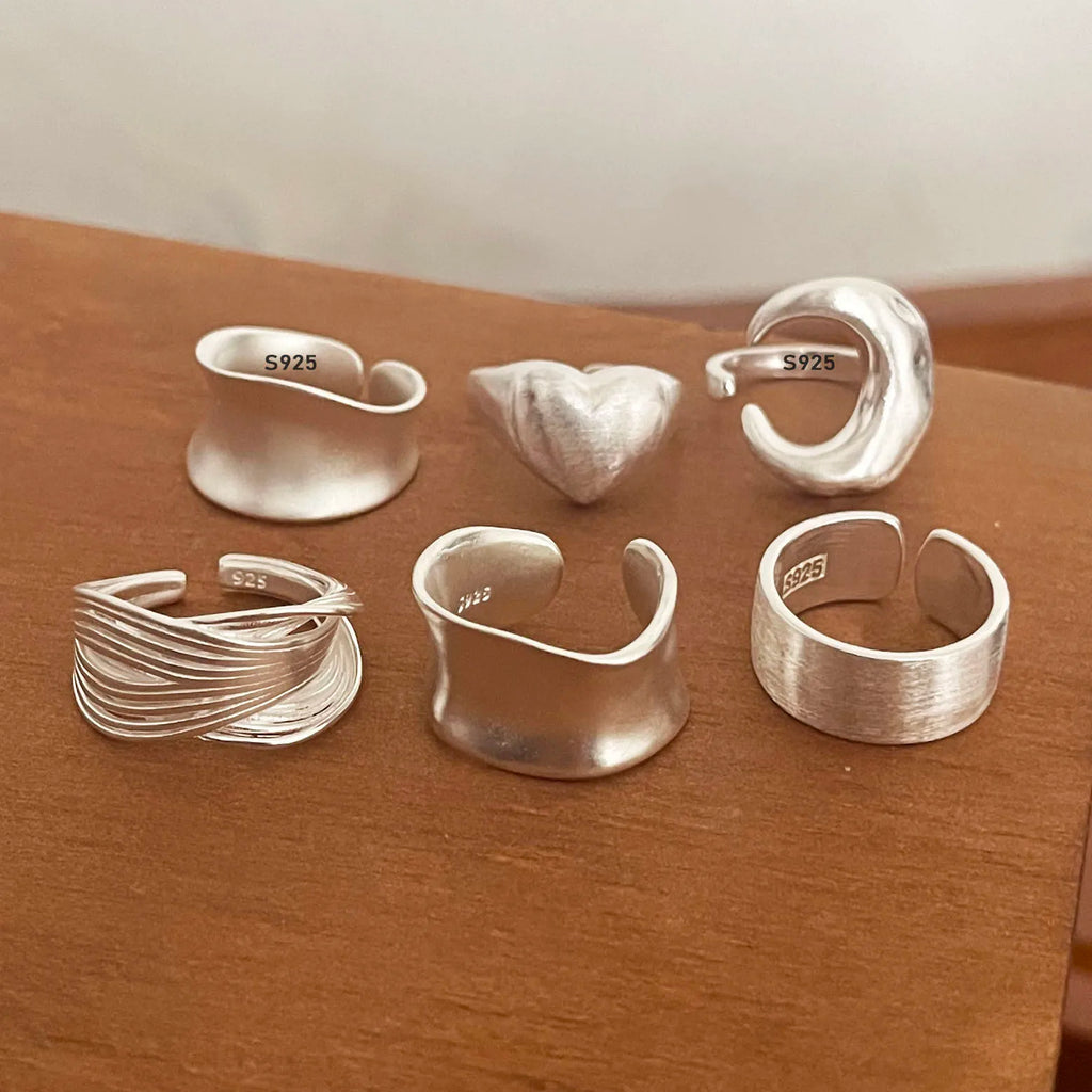 925 Sterling Silver Rings for Women Couple Minimalist Handmade Simple Wide Moon Ring Set Party Jewelry Gift Prevent Allergy - Live Store 4U