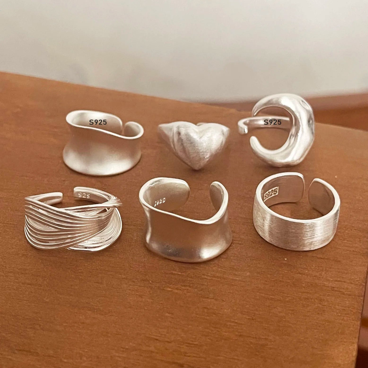 925 Sterling Silver Rings for Women Couple Minimalist Handmade Simple Wide Moon Ring Set Party Jewelry Gift Prevent Allergy - Live Store 4U
