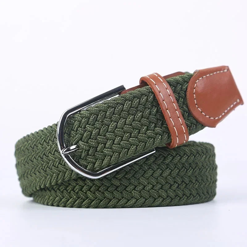107/120/130cm UNISEX Casual Knitted Pin Buckle Women Belt Woven Canvas Elastic Expandable Braided Stretch Jeans Belts for Men - Live Store 4U