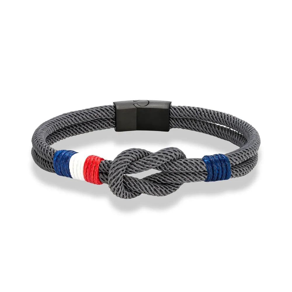 MKENDN Black Stainless Steel Square Knot Rope Bracelet Men Women Handmade Woven Double-Layer Design France Flag Couple Jewelry - Live Store 4U