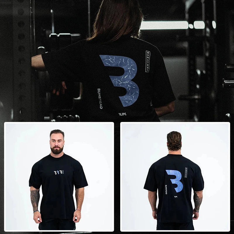 New Gym Fitness T-shirt Loose Oversized Cotton Men Short Sleeves Bodybuilding Sports Tees Summer Training Workout Jogging Tops - Live Store 4U
