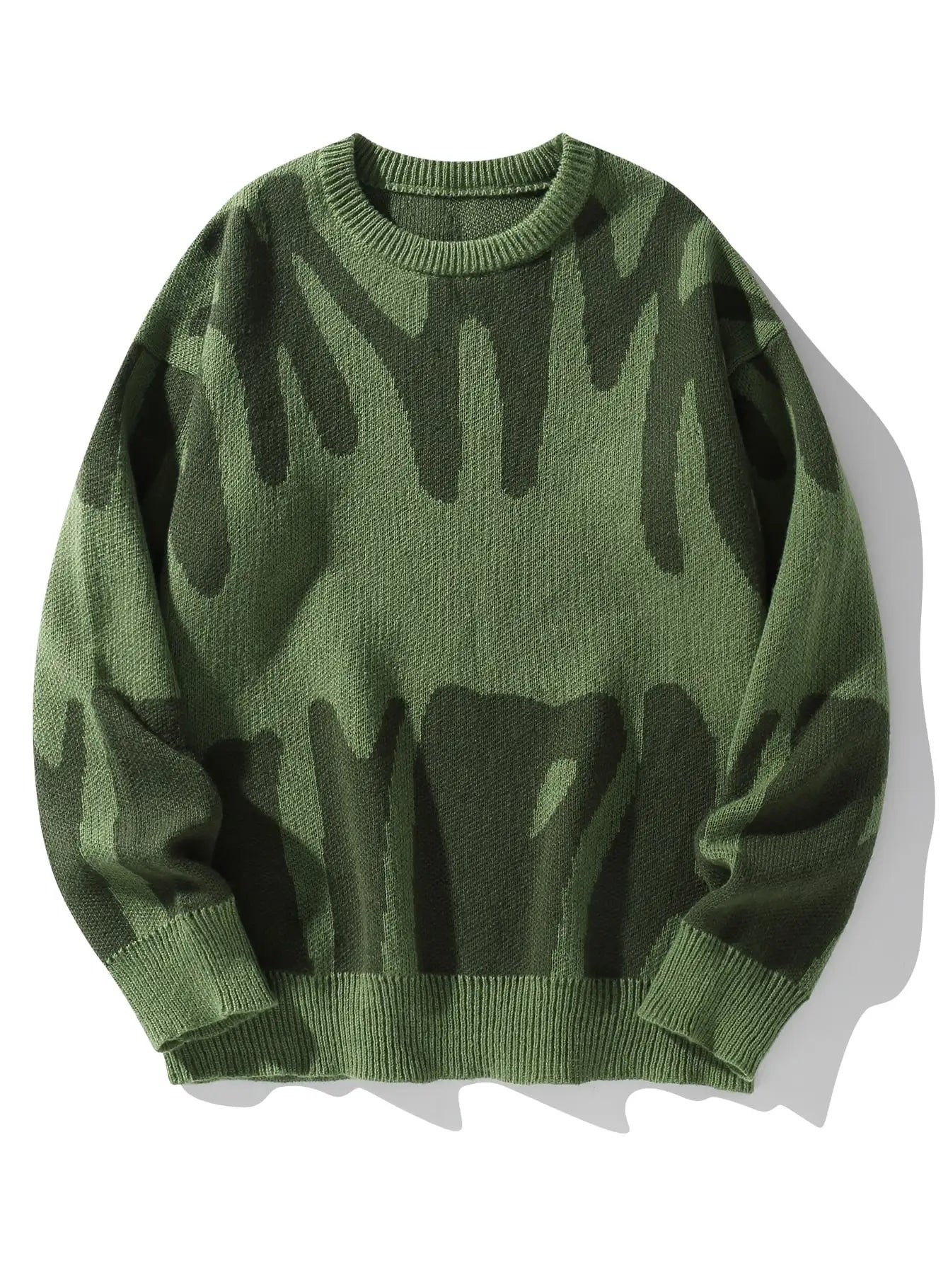 New Popular Autumn Winter Irregular Jacquard Pattern Pullover Sweater Casual Round Neck Contrast Color Knitted Men's Pullover - Live Store 4U