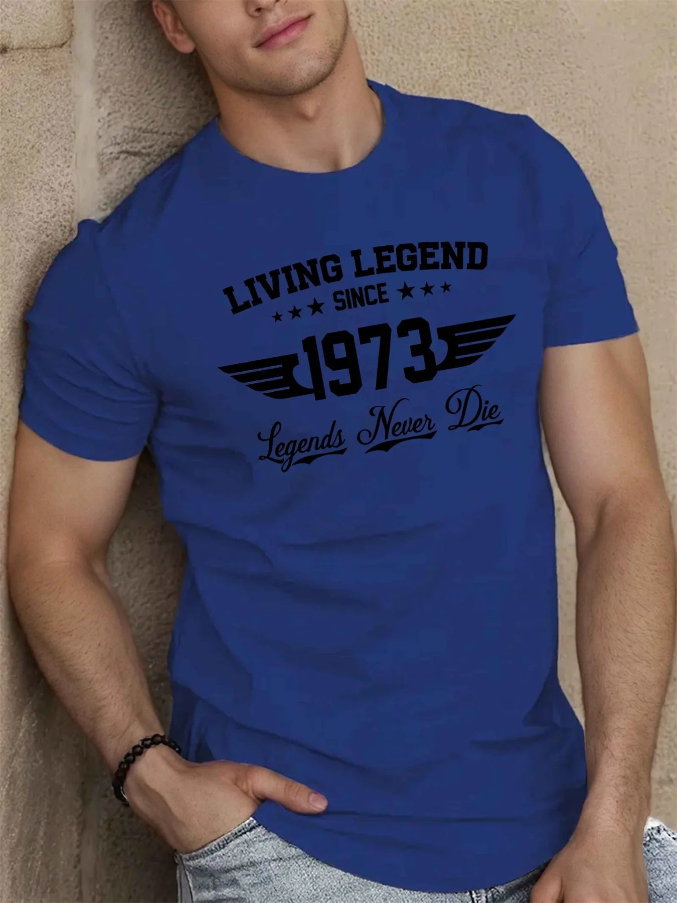 Summer men's 100 cotton casual loose plus size SINCE 1973 pattern printed sports comfortable round neck short sleeved T-shirt - Live Store 4U
