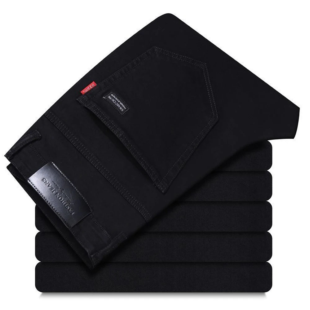 Spring Autumn Vintage Black Business Jeans Men Casual Straight Stretch Classic Work Denim Trousers Korean Comfortable Brand Pant