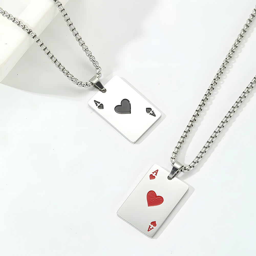 Hip Hop Stainless Steel Poker Card Ace of Spades Necklace For Men Pendant Chain Playing Cards Jewelry Ace of Hearts Necklaces - Live Store 4U