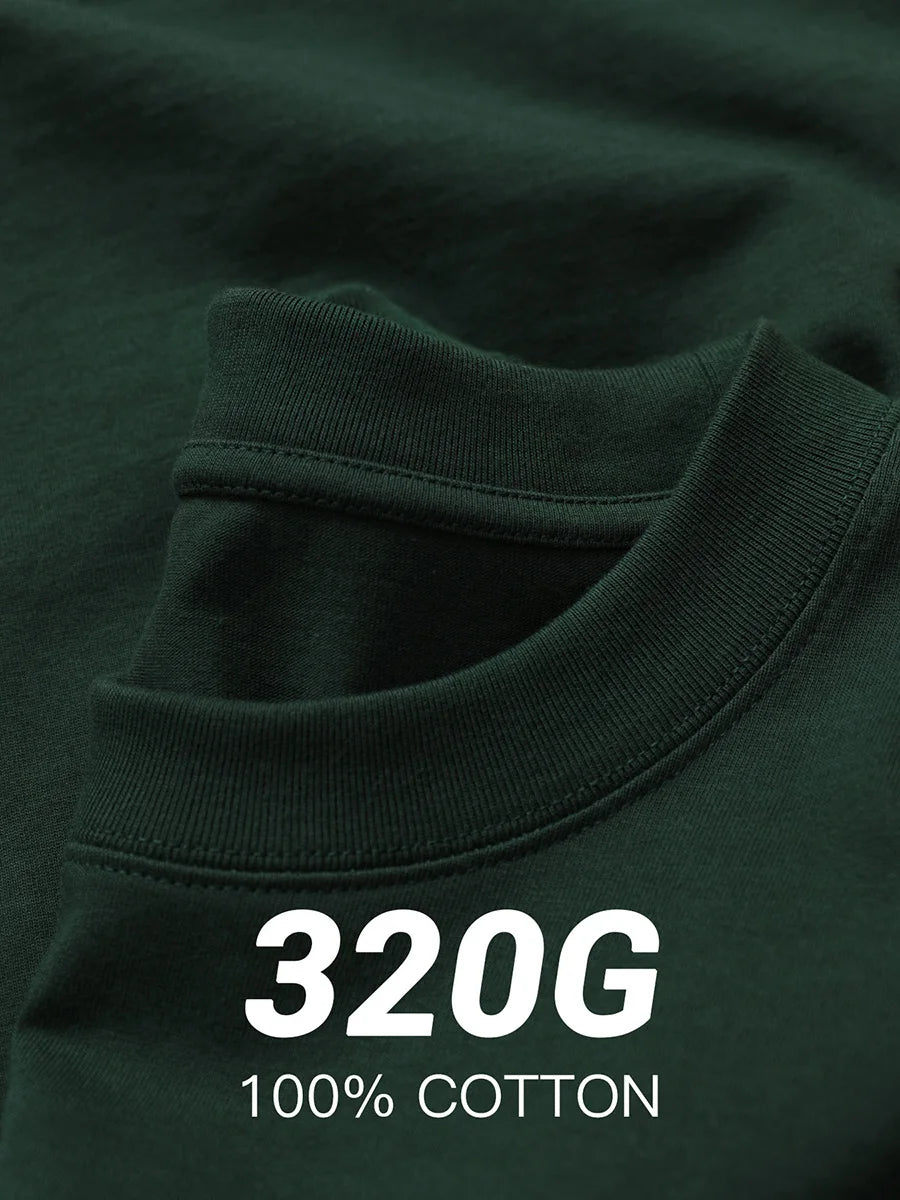 11.29oz 320Grams Heavy Cotton Weight Oversized Loose Men T-shirt Solid Color Drop Shoulder Short Sleeve High Quality - Live Store 4U
