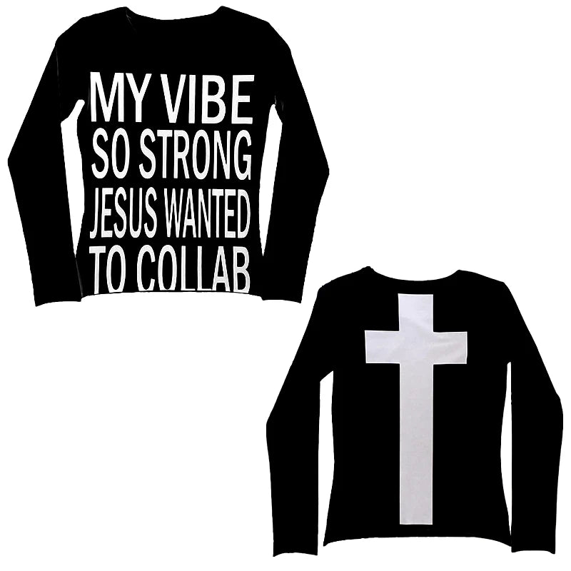 Vintage Harajuku Gothic Hip Hop Emo Girl Casual Long Sleeve Tee Sexy Slim Chic Print Crop Top Grunge Punk Women's Y2K Streetwear