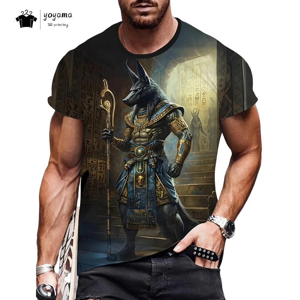 Men's T-Shirt with Egyptian Pharaoh Graphic T-Shirts Breathable Men Top Trendy Oversized Men's Clothing New Fashion Y2k Clothes