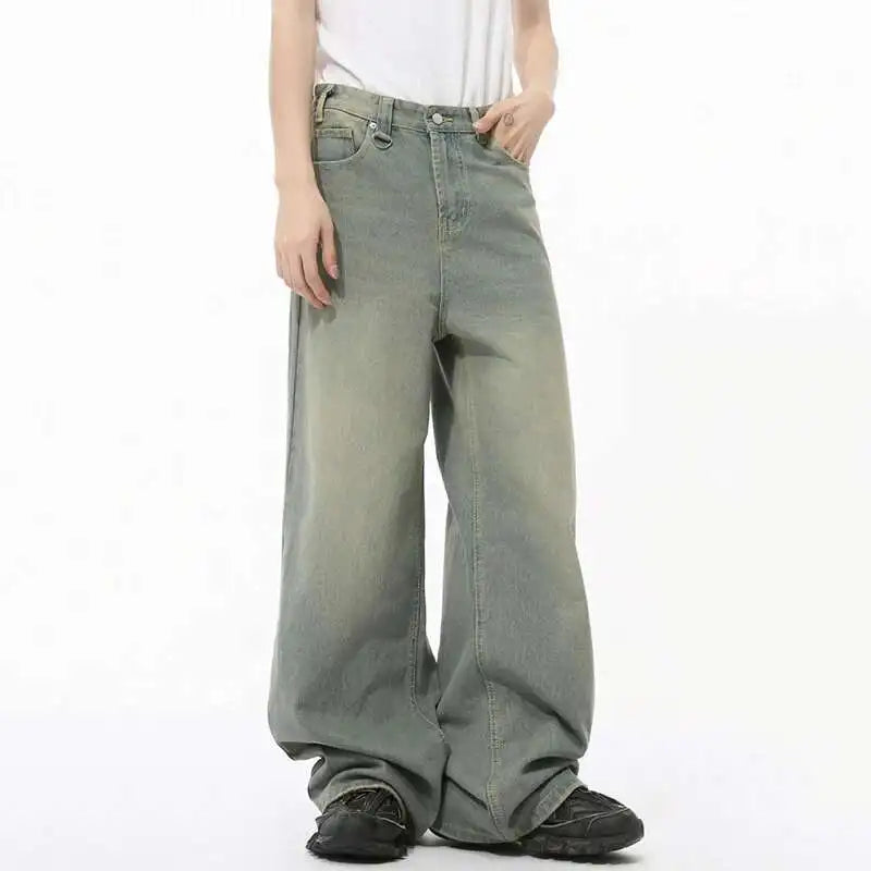 IEFB 2024 Autumn Men Denim Pants Straight Droop Vintage Loose Bottom Straight Wide Leg Casual Male Trousers Korean Style 9C1519 - Live Store 4U