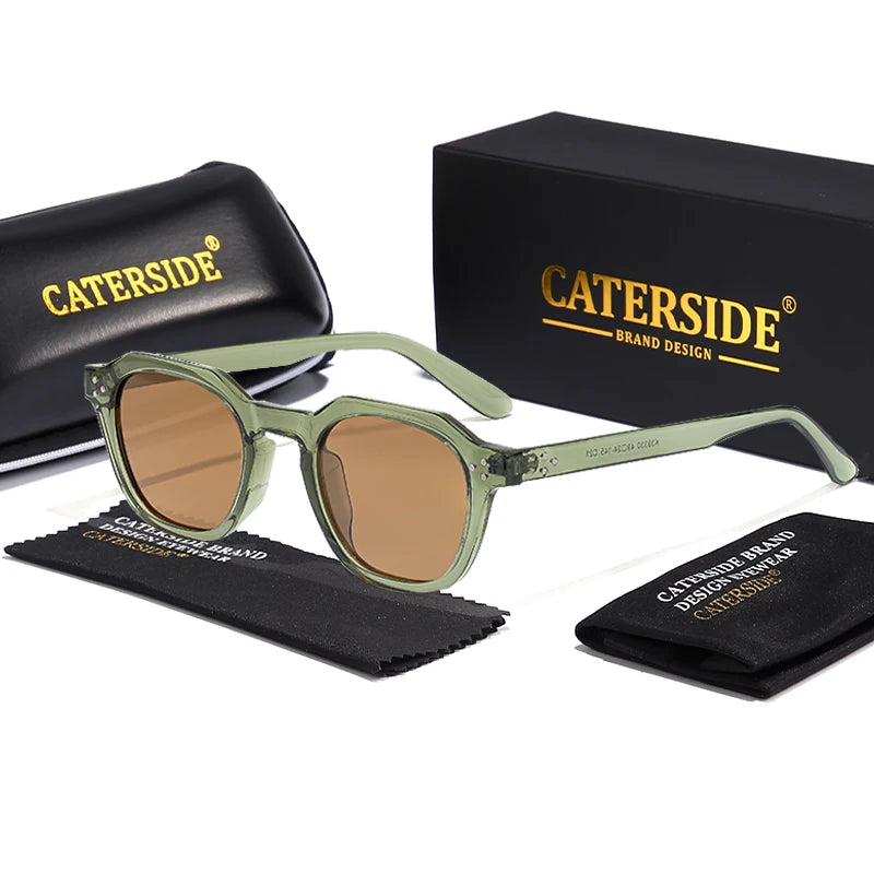 CATERSIDE Retro Polarized Sunglasses Men Ultralight TR90 Frame Polygon Women Sun Glasses Outdoor High Quality Travel  Eyewear