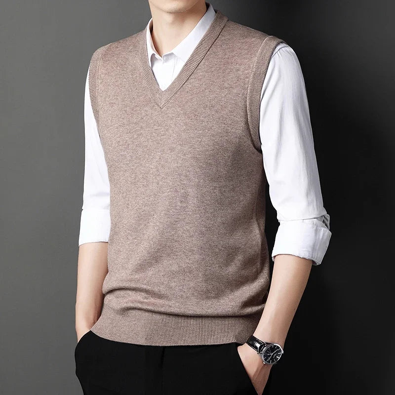 Men's Solid Color Sweater Vest Casual Fashion Warm Top for All Seasons Comfortable Breathable Layering Essential - Live Store 4U
