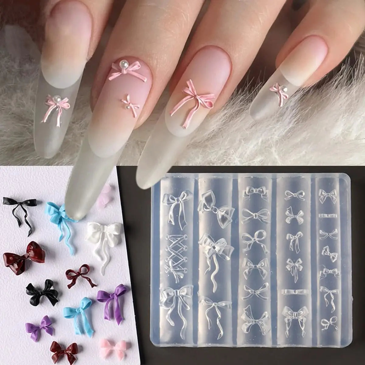 1 set Cute Ballet Bows Nail Art Molds Tools for Charms Exquisite Template Decorations Supplies for Carving Tool DIY Accessories