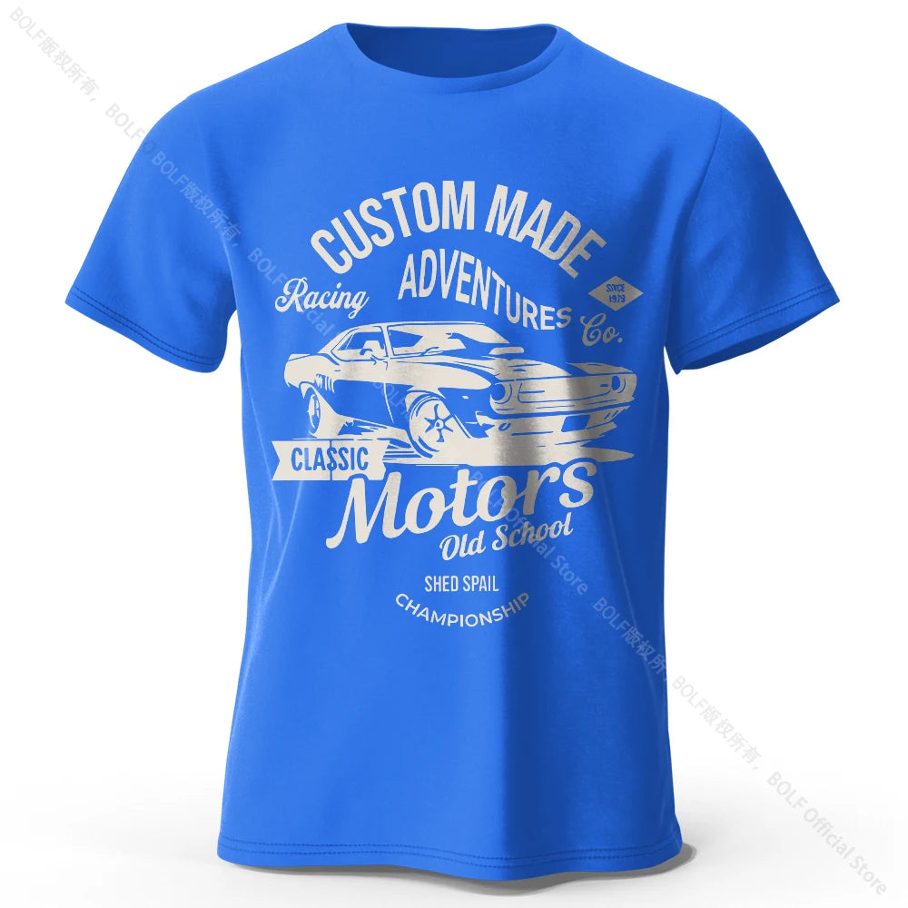 Men's Motors Printed T-Shirt 100% Cotton Oversized Vintage Old School Graphic Tees for Men Women Summer Tops - Live Store 4U