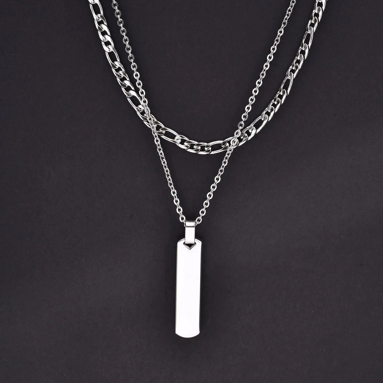 2pcs/set Vertical Bar Stacked Necklaces for Men Boys,Wateproof Stainless Steel Cuban Chain Collar,Stylish Jewelry Sets Gifts
