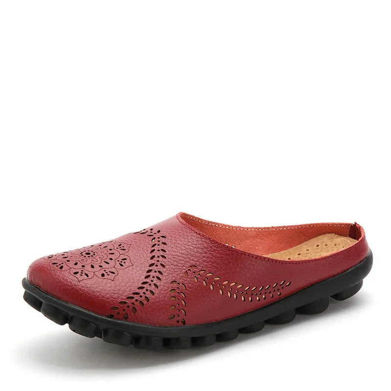 2023 Summer Shoes Woman Genuine Leather Women Flats Hollow Women's Loafers Female Solid Shoe Size 35-44 Sneakers Shoes