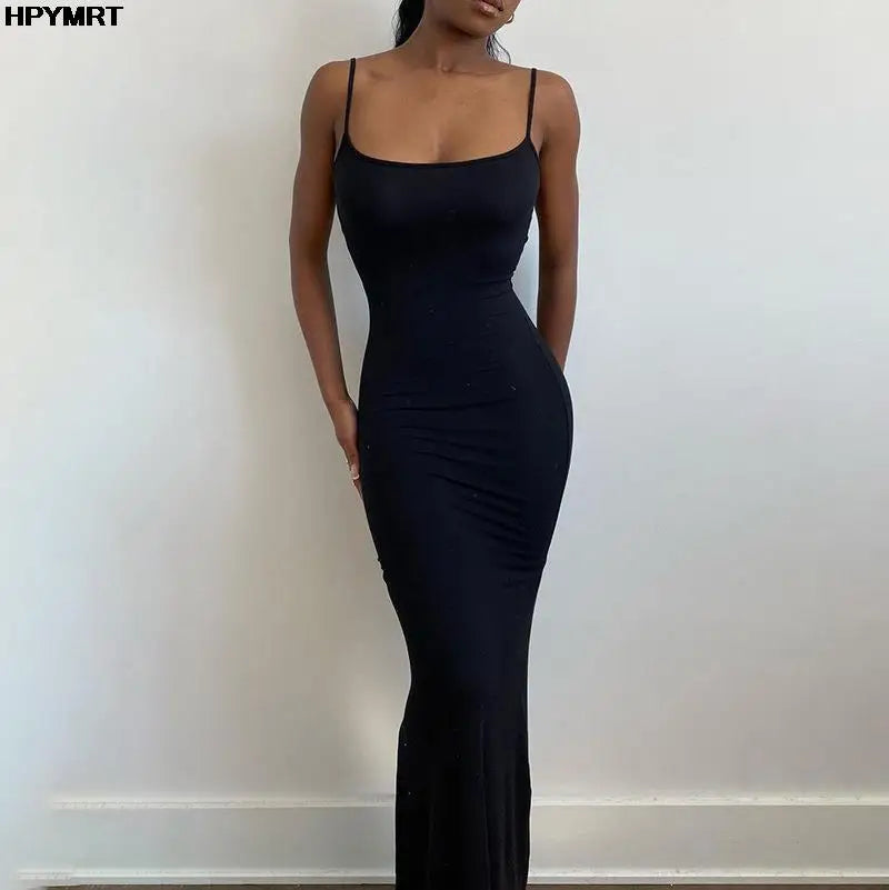 Satin Slip Sleeveless Backless Slim Sexy Maxi Dress 2022 Spring Women Party Y2K Concise Bodycon Elegant Dresses Female Clothing - Live Store 4U