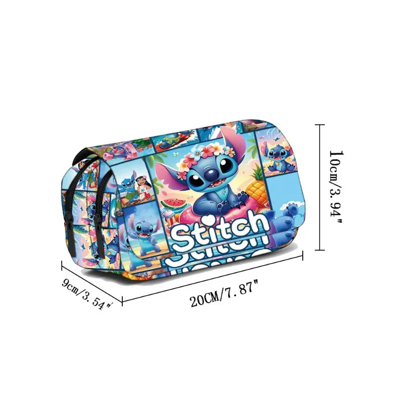 New Disney Cartoon Lilo&Stitch Pencil Case Cute Girl&Child School Supplies Double Layered Flip Cover Pencil Box Holiday Gifts