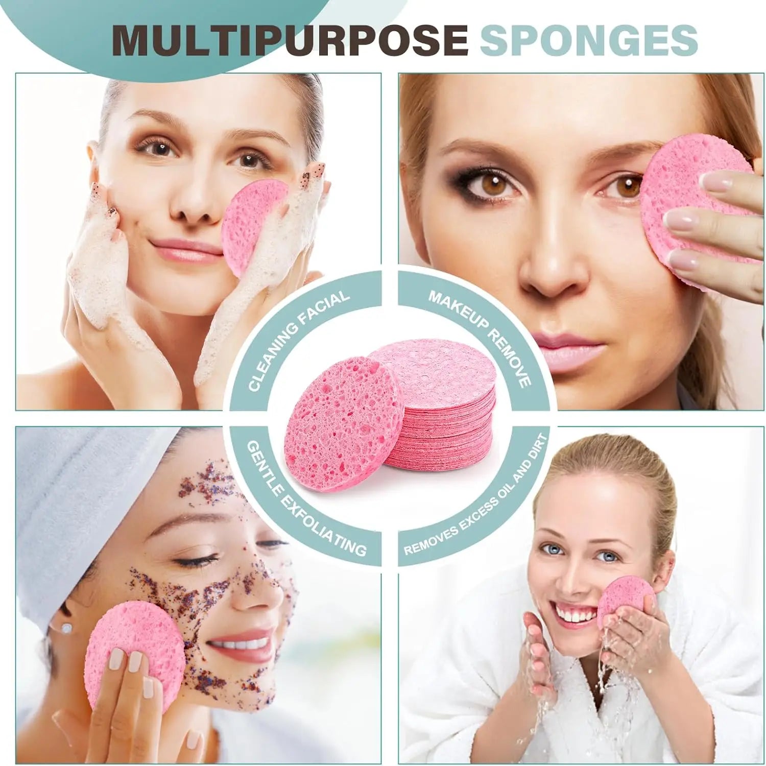50PCS Face Cleaning Sponge Pad for Exfoliator Mask Facial SPA Massage Makeup Removal Thicker Compress Natural Cellulose Reusable