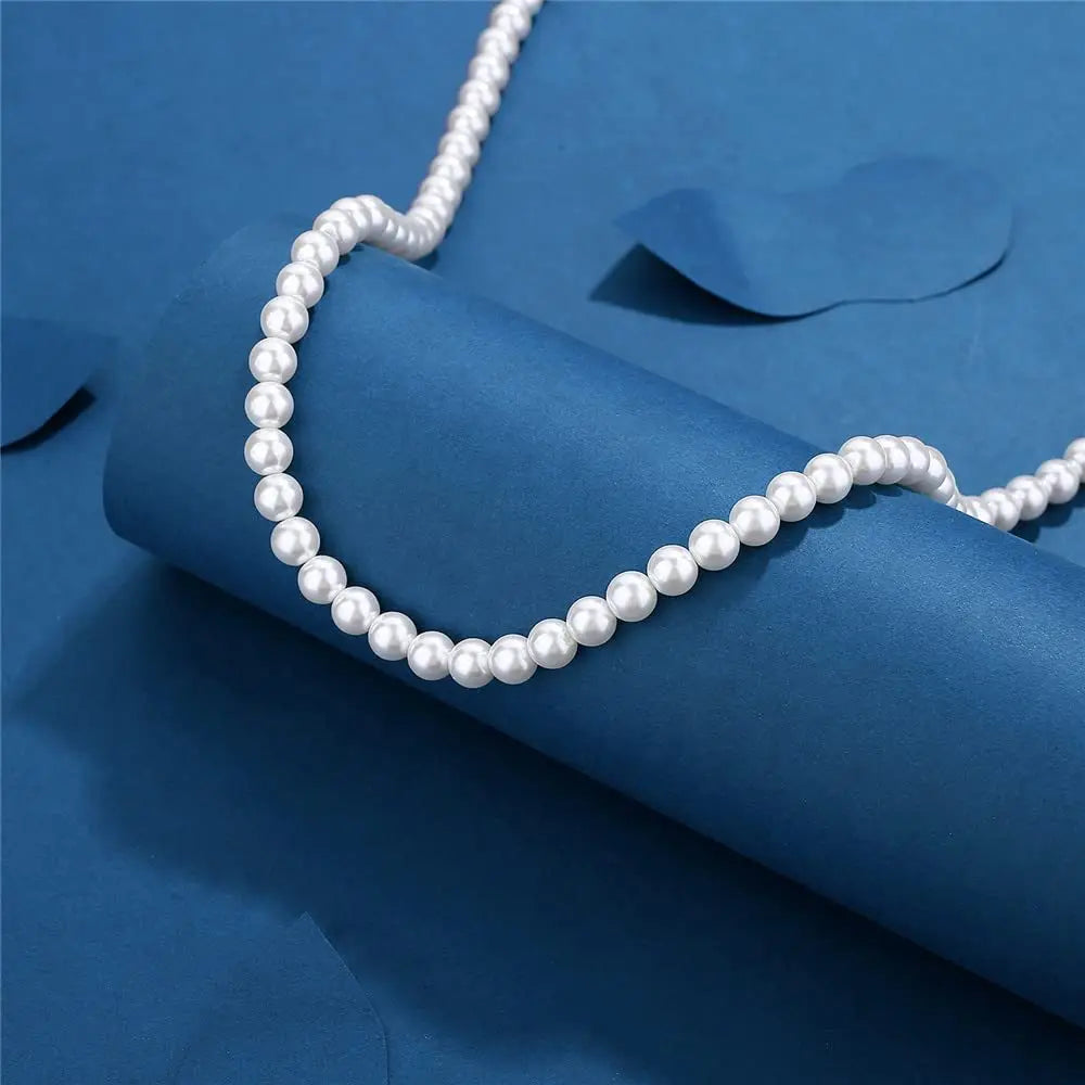 Cool Artificial White Pearl Necklace 1 Pcs Choker Beaded Chain for Men and Women Fashion Jewelry Gift - Live Store 4U