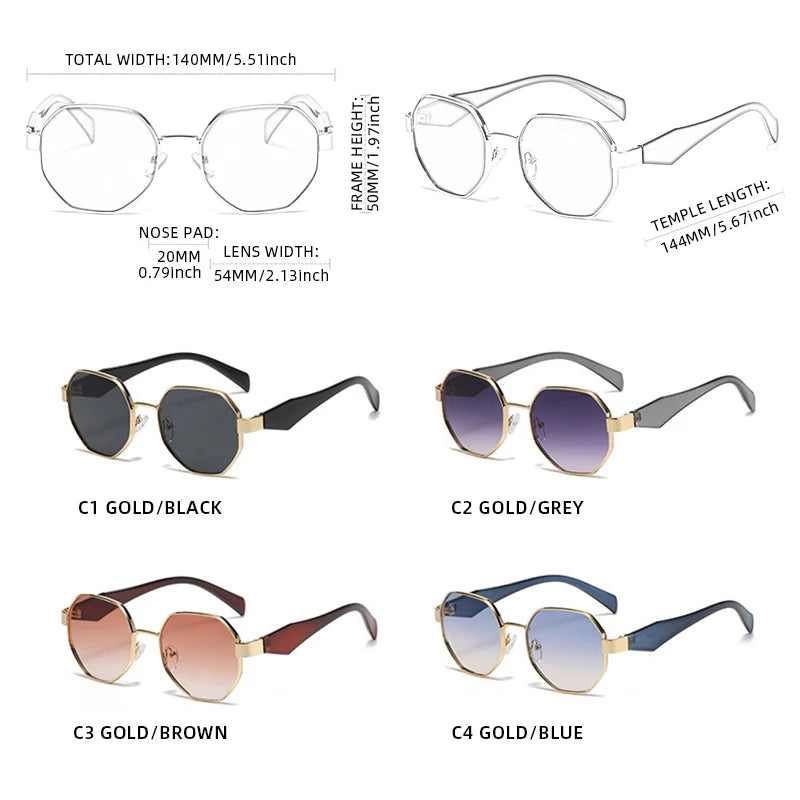 Trendy Polygonal Women's Sunglasses Men Fashion Metal Frame Driving Sun Glasses Female Stylish Outdoor Vacation Shades