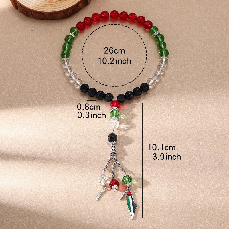 Palestinian Flag Beads Bracelet Palestine Arabic FlagTesbih Prayer Beads Rosary Tasbih Muslim Car-Home-Office Hanging Gifts