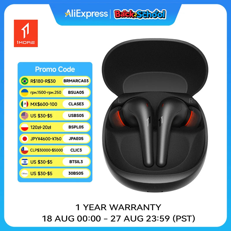1MORE Aero Ear buds Noise Cancellation Bluetooth 5.2 flash-sale  Clear Calls 28h Playtime  Wireless Charging headset  electronic