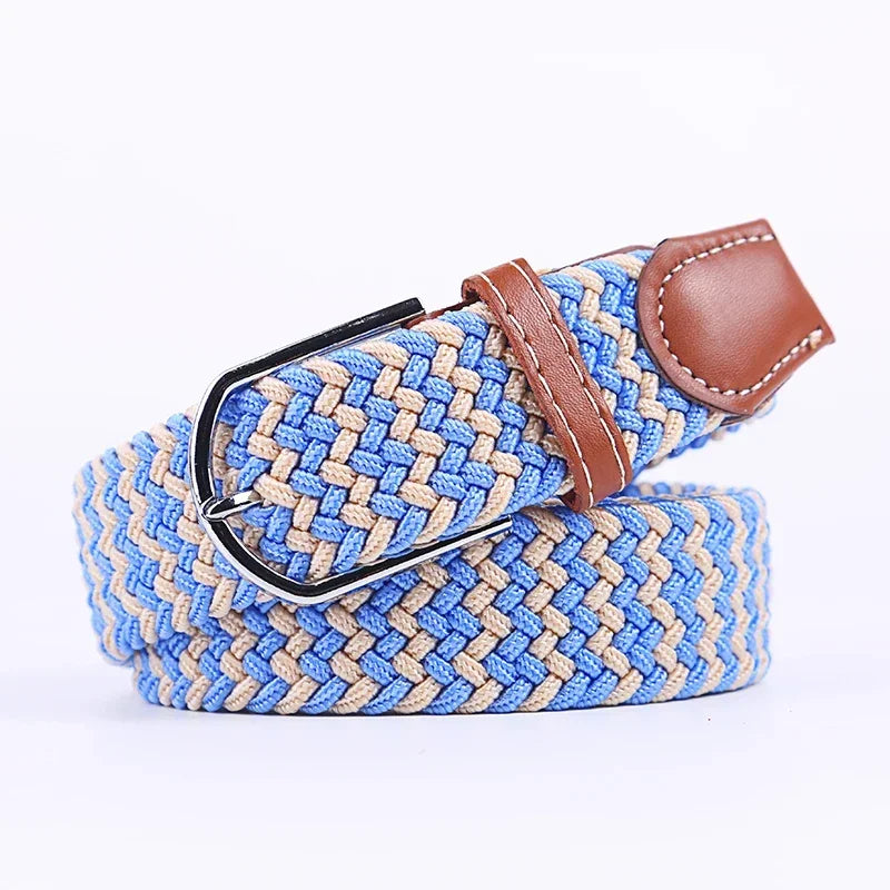 107/120/130cm UNISEX Casual Knitted Pin Buckle Women Belt Woven Canvas Elastic Expandable Braided Stretch Jeans Belts for Men - Live Store 4U