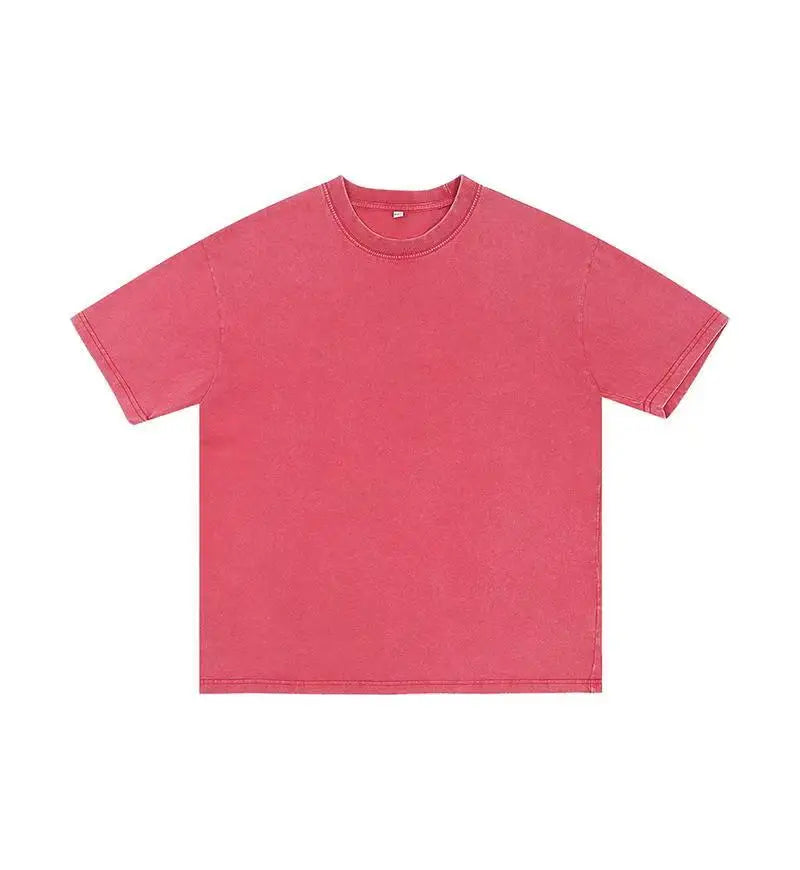 American Style Retro Heavyweight Solid Color Short Sleeved T-shirt Men Women Summer Street Trendy Washed Old Oversized Clothes - Live Store 4U