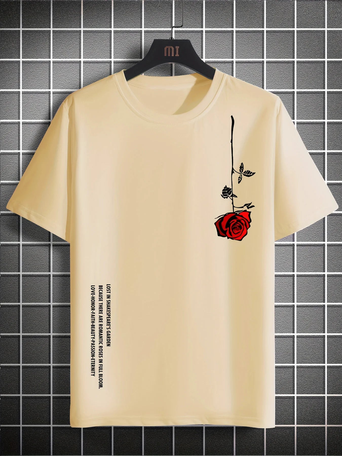 Men's Summer Loose Size 100% Cotton Rose Print Casual Slim Fit Round Neck Short Sleeve T-shirt Top - Live Store 4U