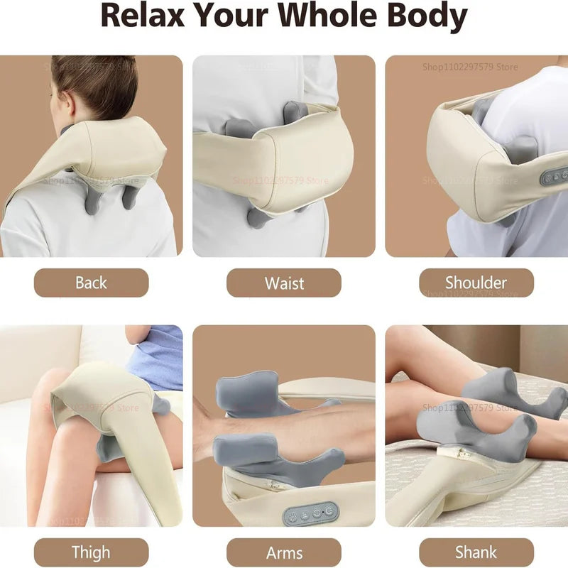 20W Beige Neck And Shoulder Massager Wireless Shoulder And Back Kneading Massage Shawl Trapezius Neck Cervical Masajeador