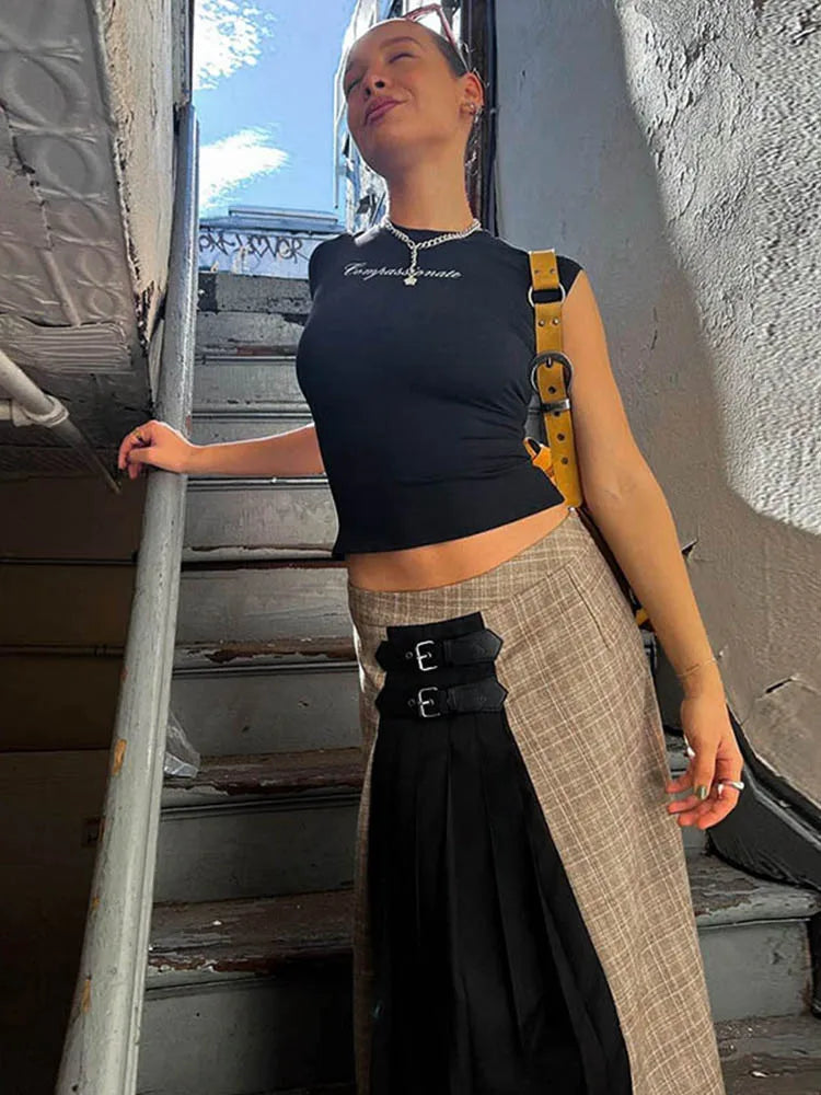Y2k Streetwear Crop Tops Letter Print Black Tees Short Sleeve Graphics T Shirt Womens 2023 - Live Store 4U