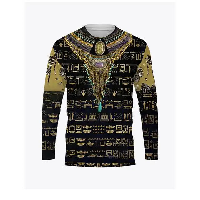 Ancient Egyptian Horus Print Summer Men's O-Neck T-shirt Casual Long Sleeve Oversized Pullover Fashion Tops Trend Men Clothing
