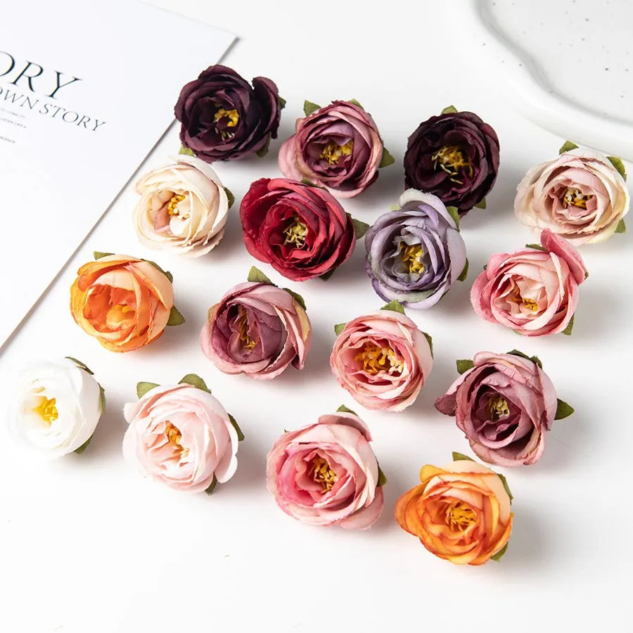 50/100Pcs Silk Tea Bud Roses Home Wedding Christmas Decoration Bridal Accessory Outdoor Garland Diy Scrapbook Artificial Flowers