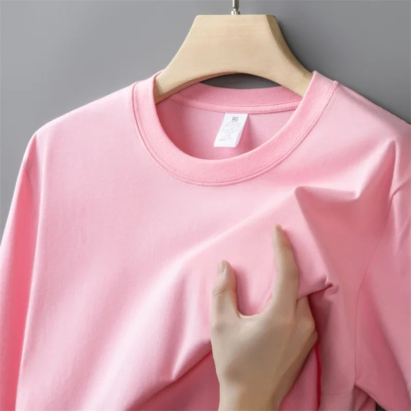 230g Men's Oversized Thick Round Neck T-shirt Summer Short Sleeved T-shirt Pure Cotton Solid Color Top Casual Versatile T-shirt - Live Store 4U