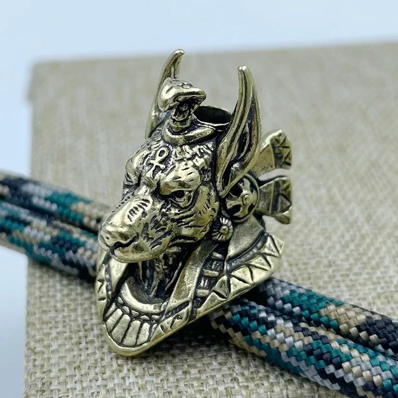 Ancient Egypt Death God Jackal Head Brass EDC Knife Beads DIY Woven Lanyard Pendants Jewelry Outdoor Accessories