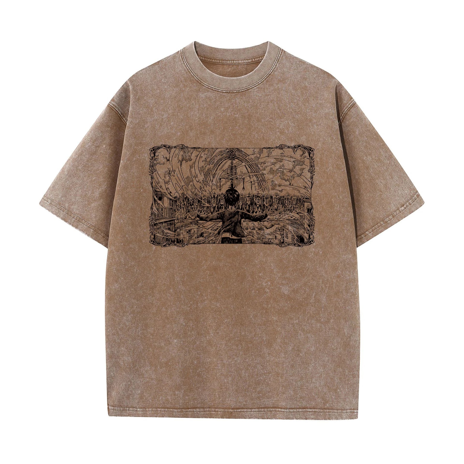 Men Washed Anime Attack On Titan T-Shirt Hip Hop Streetwear Graphic Print Oversize Tshirt Short Sleeve Cotton Loose Vintage Tops - Live Store 4U
