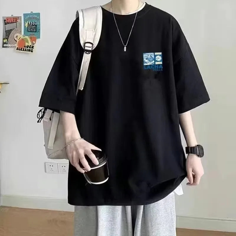 8XL Korean Loose Fitting T-shirt Fashion American Japanese Fuji Printed T-shirt with Soft Men Versatile Double Outfi - Live Store 4U