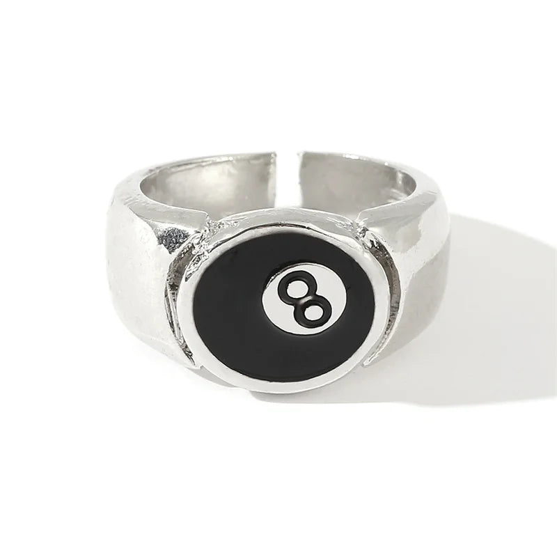 Number 8 Black Pool Billiard Ball Ring for Man, Personality Charm, Cocktail Party Accessories, Eight , - Live Store 4U