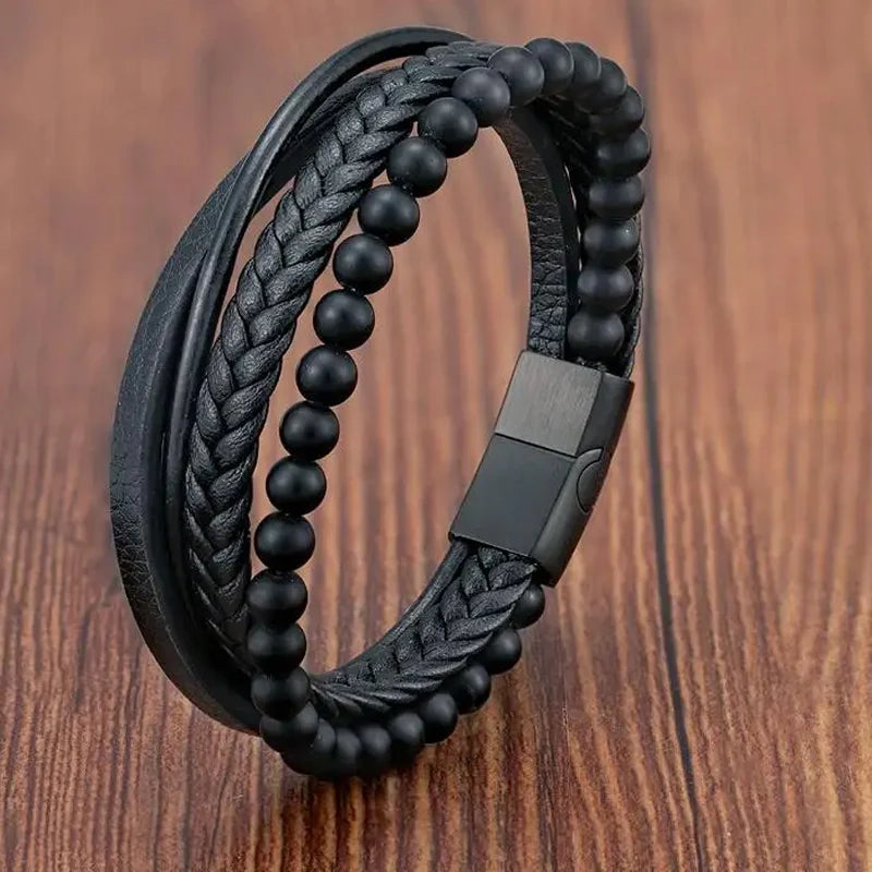Charm Braid Rope Bracelet For Men Stainless Steel Magnetic Buckle Genuine Leather Bracelets & Bangles Male Female Jewelry - Live Store 4U