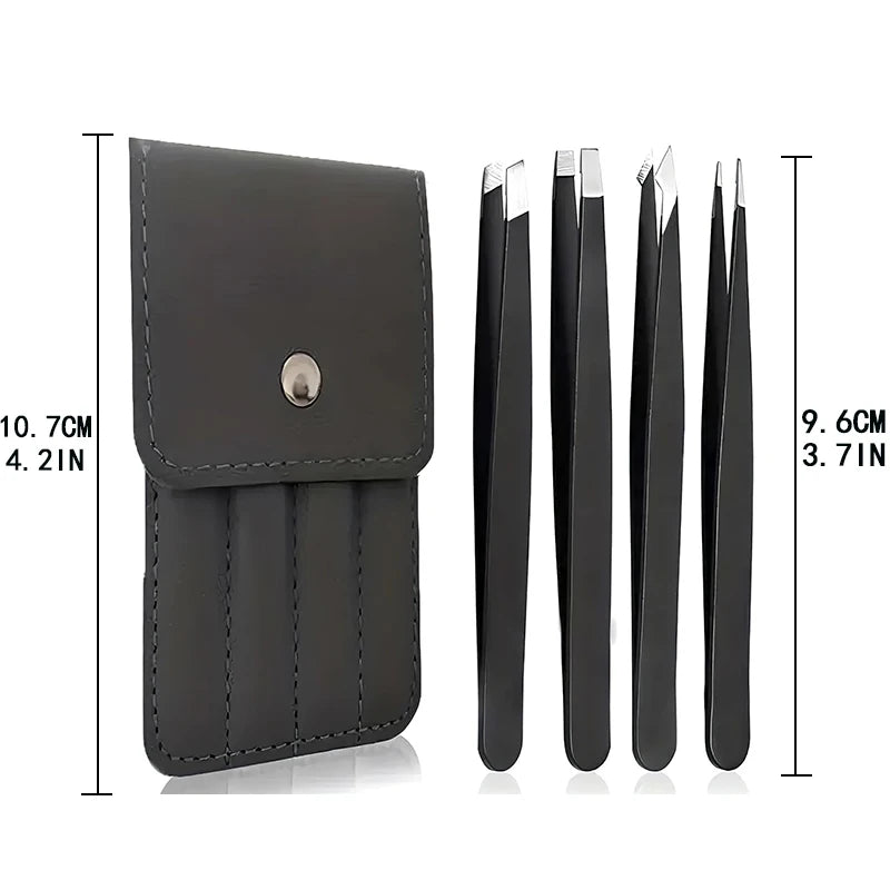 4 Pack Tweezers Set - Professional Stainless Steel Tweezers for Men and Women, Precision Eyebrow Tweezers for Facial Hair, Chin,
