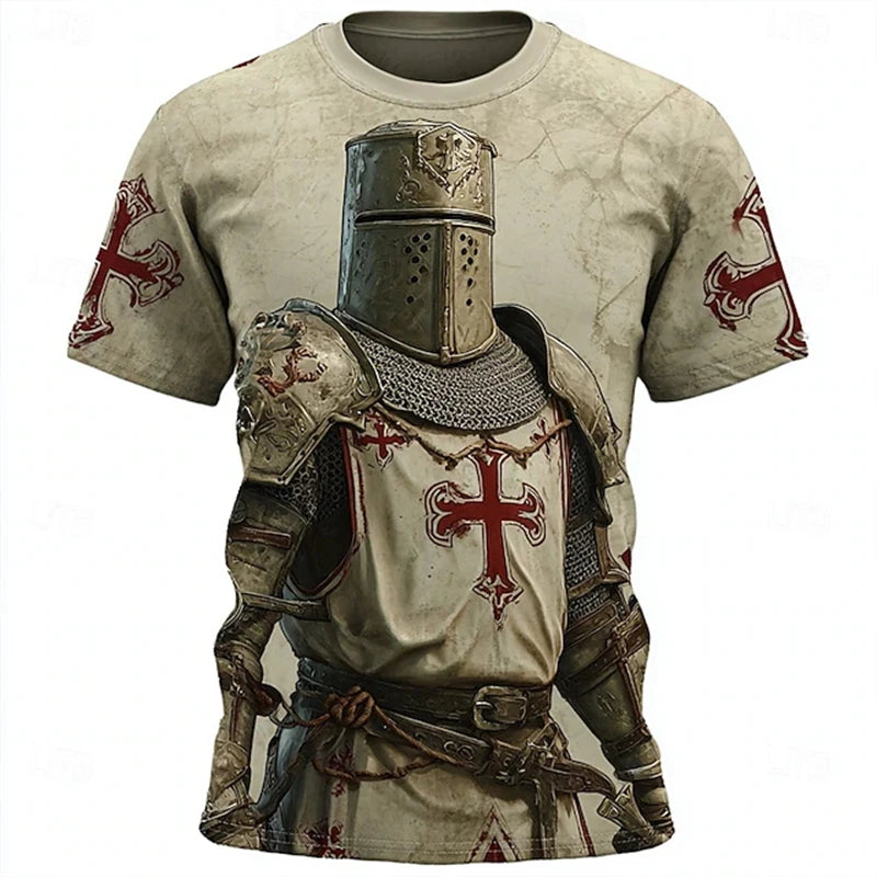 Vintage Men's T-Shirt 3d Printing Knights Templar Short-Sleeved T-Shirt Religious Street Wear Casual Sailing Men's Summer Tees
