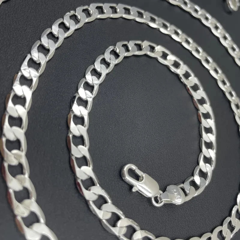 Men's 925 Sterling Silver Necklace 2/4/6/8/10/12MM 40-75cm Face Chain Necklace Lobster Clasp Men Women Engagement Jewelry Gifts - Live Store 4U