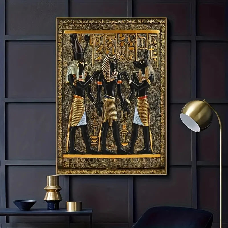 3pcs Canvas Poster Vintage Art Black Gold Egyptian Wall Art Figure Painting Ideal Gift Bedroom Living Room Dorm Corridor Decor
