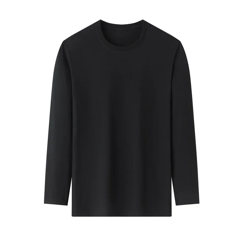 Men's Solid Color Round Neck Cotton Long Sleeved T-shirt Summer Comfortable Top - Live Store 4U