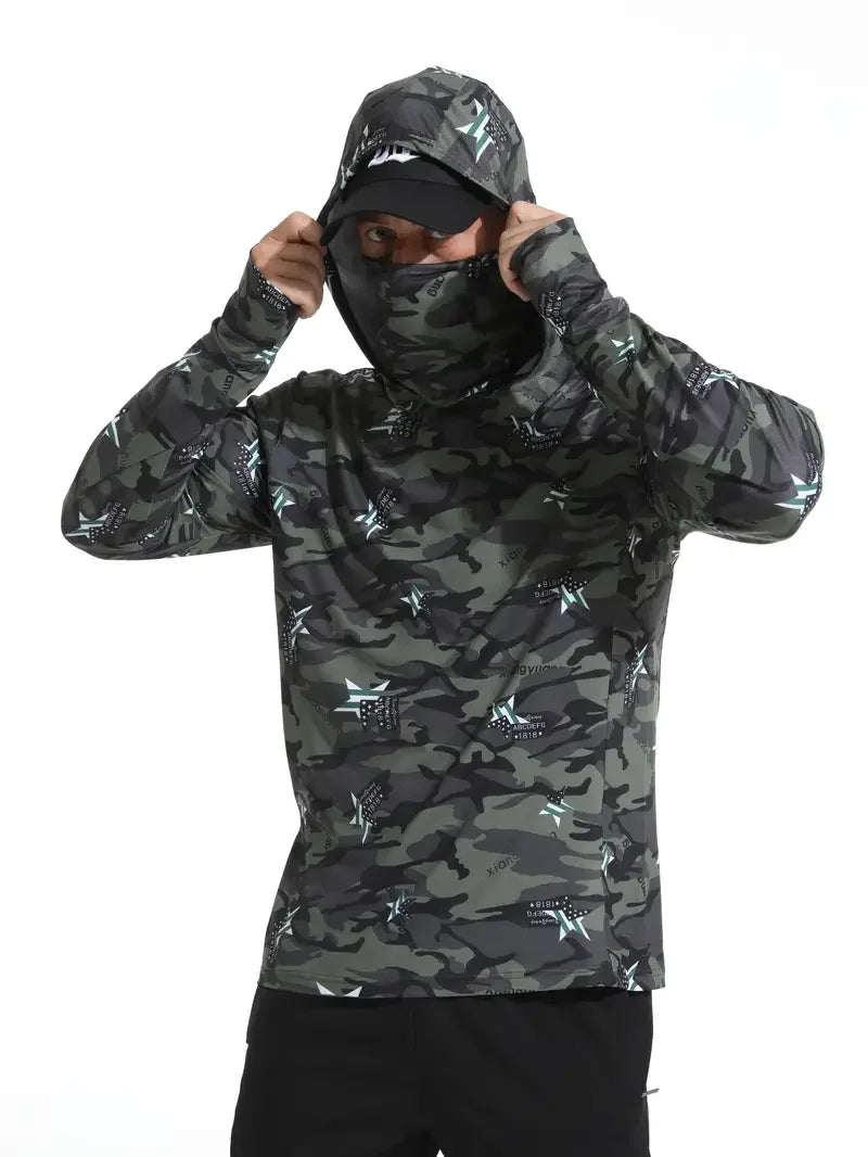 Fishing Shirt Hooded Men Fishing Clothes Outdoor Summer Mask Hoodie Sun Uv Protection Performance Jersey - Live Store 4U