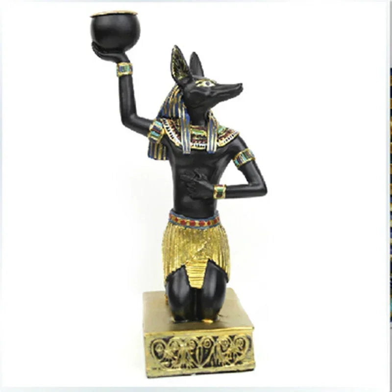 Resin Figurines Candleholder Retro Ancient Egyptian Goddess Sphinx Anubis Shape Candlestick Crafts Home Decorative Ornaments