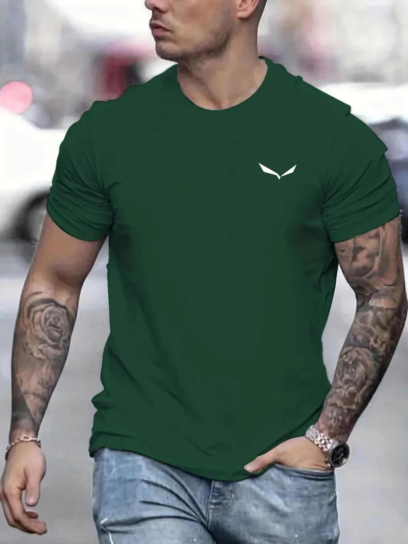 Men's Summer Loose Size 100% Cotton Bird Print Slim Fit Casual Round Neck Short Sleeve T-shirt Top - Live Store 4U